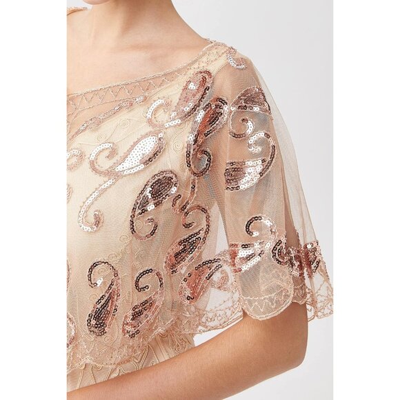 🆕 Women Cream Sequin Beaded Evening Cape Bridal Shawl Bolero Flapper Cover Up - Picture 3 of 6